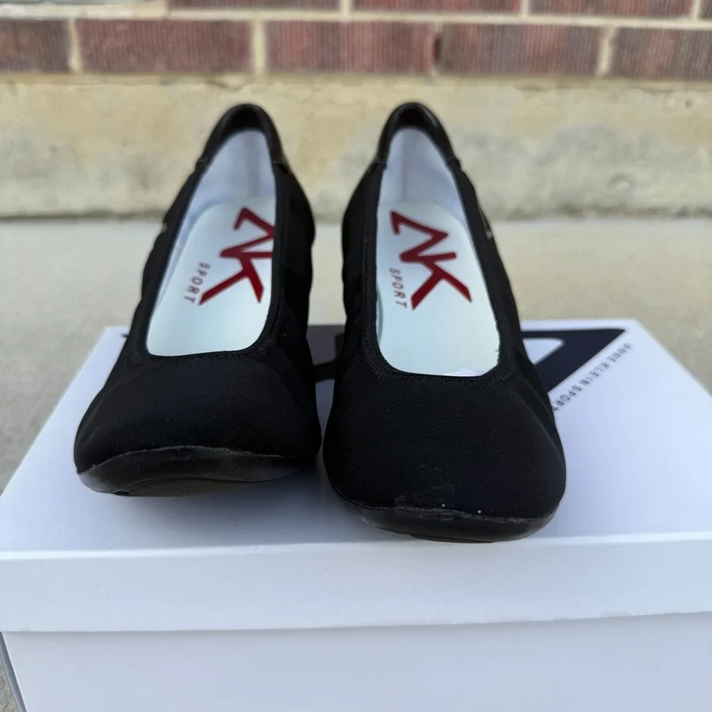 Anne Klein Sport 8.5 Black Mid Wedge Slip On Wedge‎ Shoe